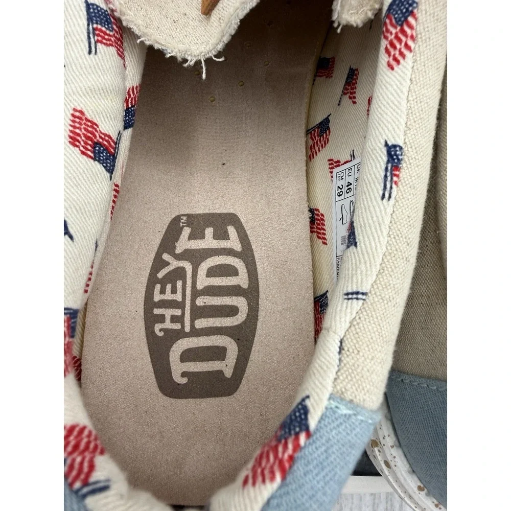Hey Dude Wally Americana Eagle Flag Mens Size 13 Casual Slip On Canvas Shoes